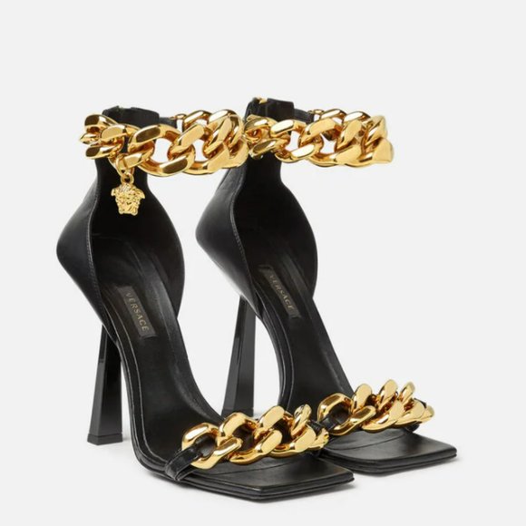 Versace MEDUSA CHAIN HIGH HEEL SANDALS, size 9 - Picture 4 of 6